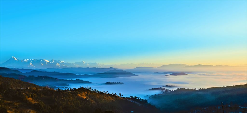 Sunrise over the Himalayan peaks -a view from Shitlakhet