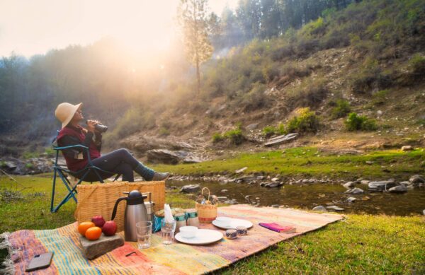 A picnic lunch by the stream